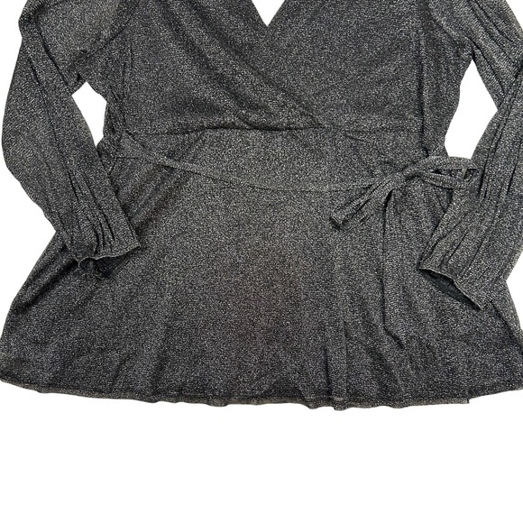 Torrid Size 4 4X Knit Glitter Lurex Surplice Peplum Top Deep Black Metallic - Picture 4 of 10
